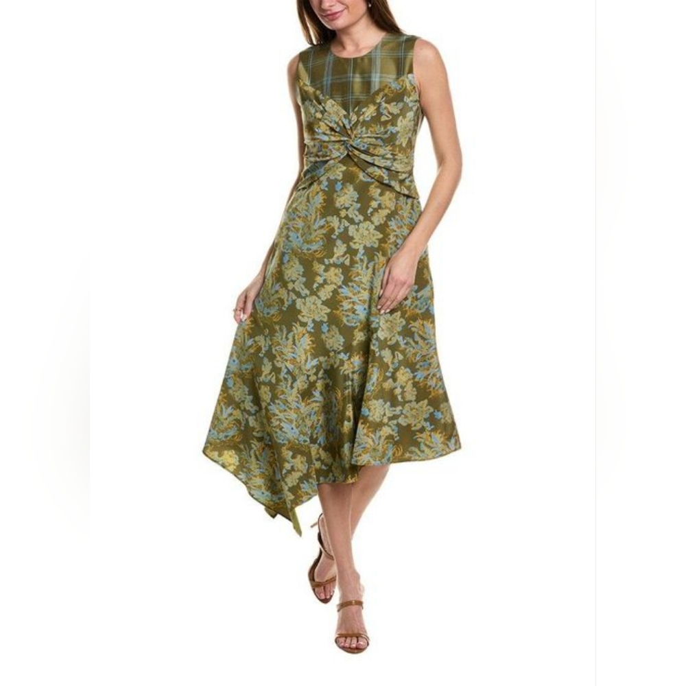 Lafayette 148 New York Women's Green Asymmetric Silk‎ Dress